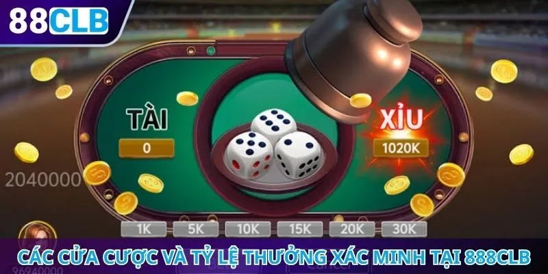 Các cửa cược và tỷ lệ thưởng xác minh tại 888CLB